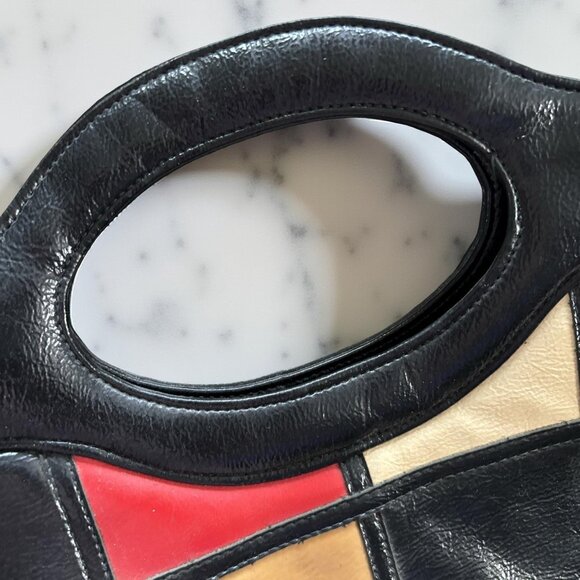 Vintage 60s Mod Colorblock Handbag • Faux Patent Leather Tote • Mondrian Pop Art - Picture 2 of 8